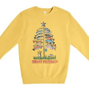 Merry Fishmas Christmas Tree Funny Funny Gift Premium Crewneck Sweatshirt