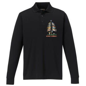 Merry Fishmas Christmas Tree Funny Funny Gift Performance Long Sleeve Polo