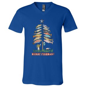 Merry Fishmas Christmas Tree Funny Funny Gift V-Neck T-Shirt