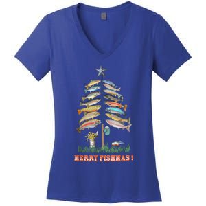 Merry Fishmas Christmas Tree Funny Funny Gift Women's V-Neck T-Shirt