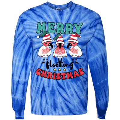 Merry Flocking Christmas Design Christmas Flamingo Great Gift Tie-Dye Long Sleeve Shirt