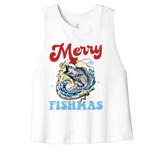 Merry Fishmas Christmas Fishing Holiday Funny Gift Women's Racerback Cropped Tank