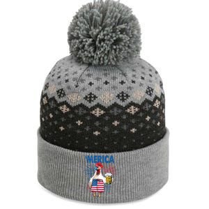 Merica Funny Chicken With Beer USA Flag 4th Of July The Baniff Cuffed Pom Beanie