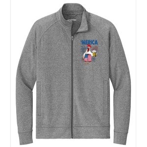 Merica Funny Chicken With Beer USA Flag 4th Of July Stretch Full-Zip Cadet Jacket