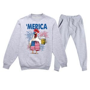 Merica Funny Chicken With Beer USA Flag 4th Of July Premium Crewneck Sweatsuit Set