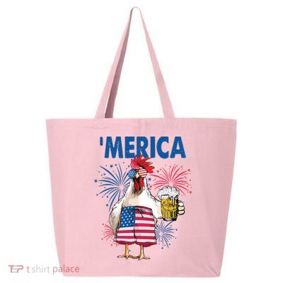 Merica Funny Chicken With Beer USA Flag 4th Of July 25L Jumbo Tote