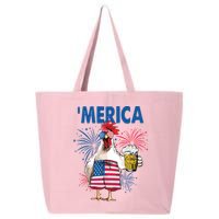 Merica Funny Chicken With Beer USA Flag 4th Of July 25L Jumbo Tote