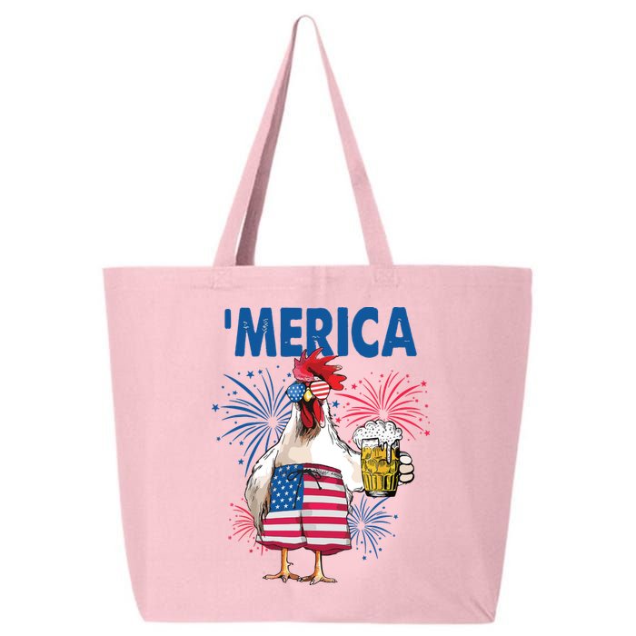 Merica Funny Chicken With Beer USA Flag 4th Of July 25L Jumbo Tote