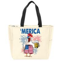 Merica Funny Chicken With Beer USA Flag 4th Of July Zip Tote Bag