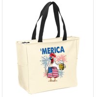 Merica Funny Chicken With Beer USA Flag 4th Of July Zip Tote Bag
