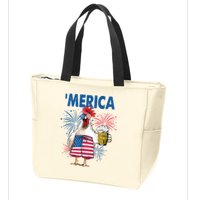 Merica Funny Chicken With Beer USA Flag 4th Of July Zip Tote Bag