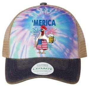 Merica Funny Chicken With Beer USA Flag 4th Of July Legacy Tie Dye Trucker Hat