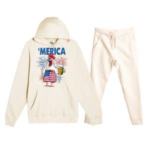 Merica Funny Chicken With Beer USA Flag 4th Of July Premium Hooded Sweatsuit Set