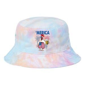 Merica Funny Chicken With Beer USA Flag 4th Of July Tie Dye Newport Bucket Hat