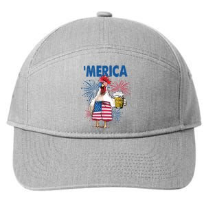 Merica Funny Chicken With Beer USA Flag 4th Of July 7-Panel Snapback Hat