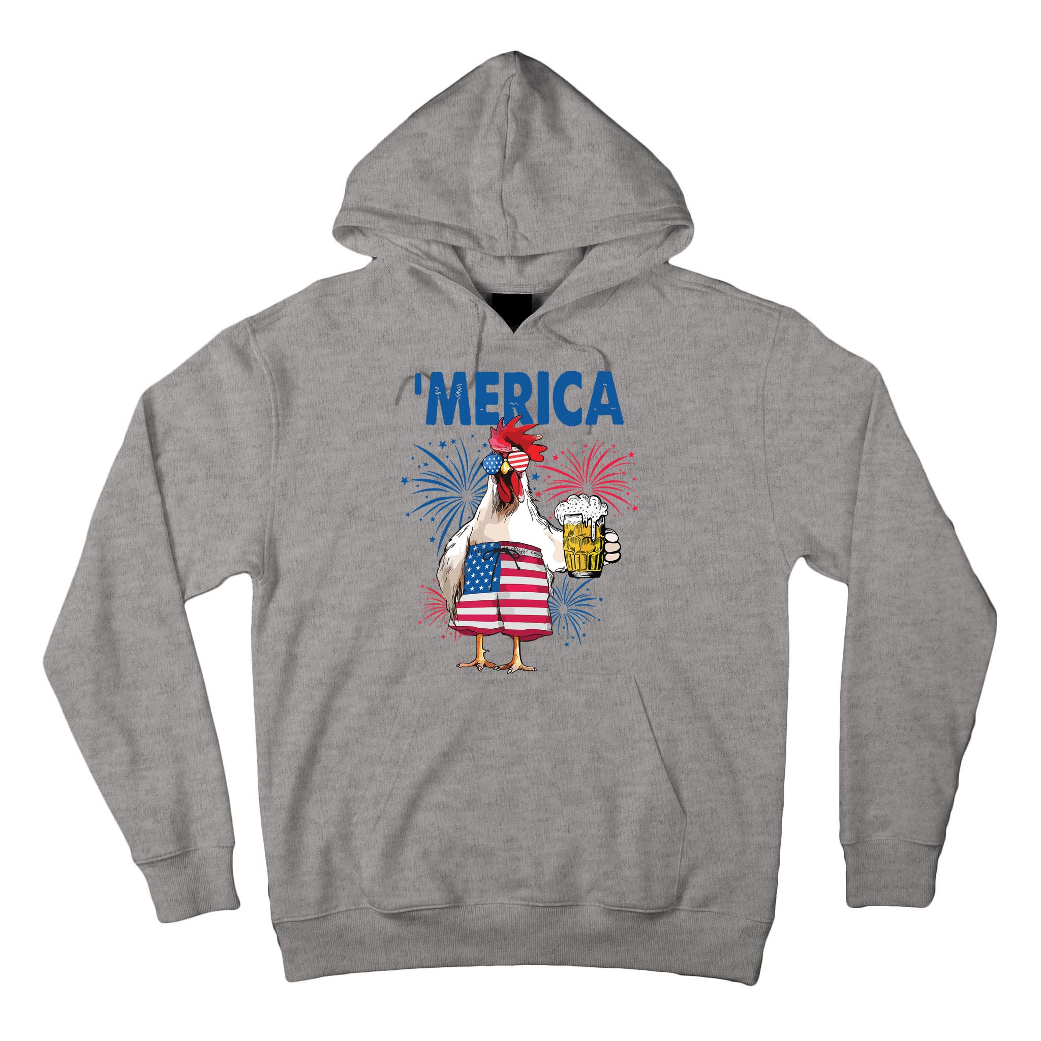 Merica Funny Chicken With Beer USA Flag 4th Of July Tall Hoodie