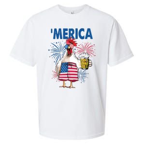 Merica Funny Chicken With Beer USA Flag 4th Of July Sueded Cloud Jersey T-Shirt