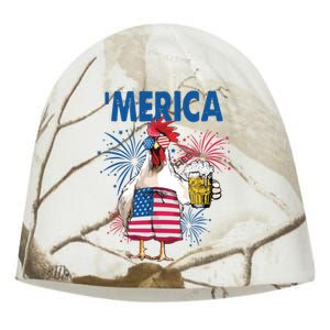 Merica Funny Chicken With Beer USA Flag 4th Of July Kati - Camo Knit Beanie