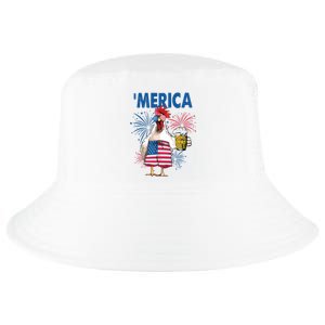 Merica Funny Chicken With Beer USA Flag 4th Of July Cool Comfort Performance Bucket Hat