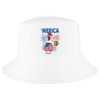 Merica Funny Chicken With Beer USA Flag 4th Of July Cool Comfort Performance Bucket Hat