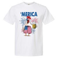 Merica Funny Chicken With Beer USA Flag 4th Of July Garment-Dyed Heavyweight T-Shirt