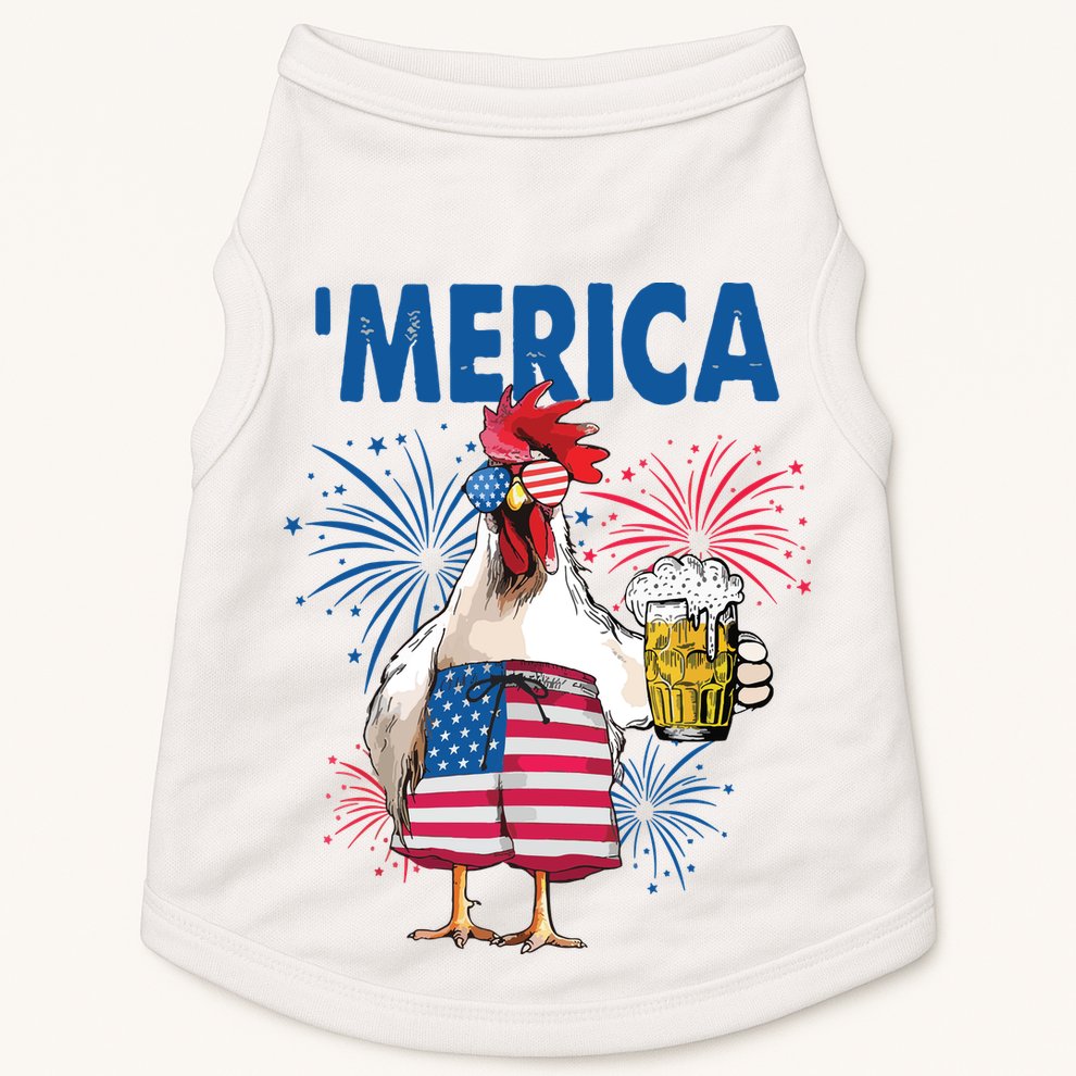 Merica Funny Chicken With Beer USA Flag 4th Of July Doggie Tank
