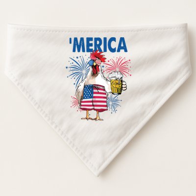 Merica Funny Chicken With Beer USA Flag 4th Of July USA-Made Doggie Bandana