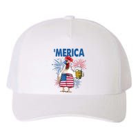 Merica Funny Chicken With Beer USA Flag 4th Of July Yupoong Adult 5-Panel Trucker Hat