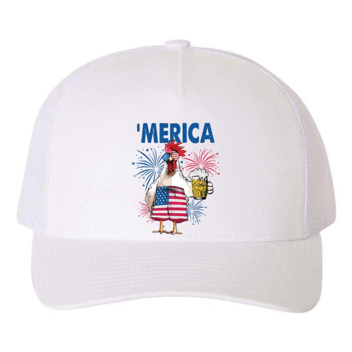 Merica Funny Chicken With Beer USA Flag 4th Of July Yupoong Adult 5-Panel Trucker Hat