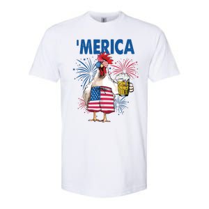 Merica Funny Chicken With Beer USA Flag 4th Of July Softstyle CVC T-Shirt