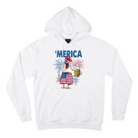 Merica Funny Chicken With Beer USA Flag 4th Of July Hoodie