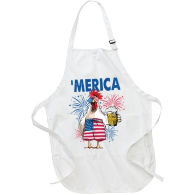 Merica Funny Chicken With Beer USA Flag 4th Of July Apron