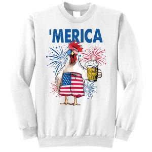 Merica Funny Chicken With Beer USA Flag 4th Of July Sweatshirt