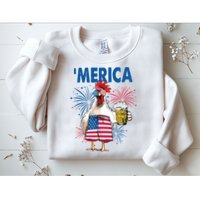 Merica Funny Chicken With Beer USA Flag 4th Of July Sweatshirt