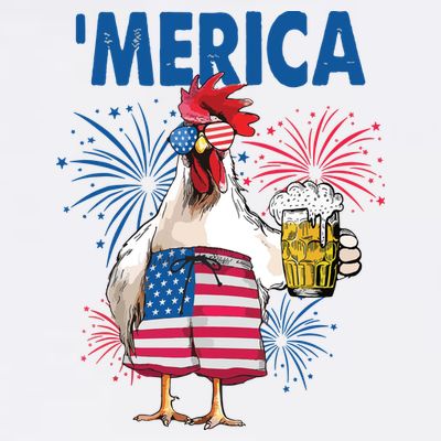 Merica Funny Chicken With Beer USA Flag 4th Of July T-Shirt