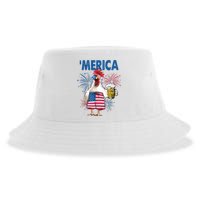 Merica Funny Chicken With Beer USA Flag 4th Of July Sustainable Bucket Hat