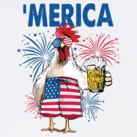 Merica Funny Chicken With Beer USA Flag 4th Of July Button