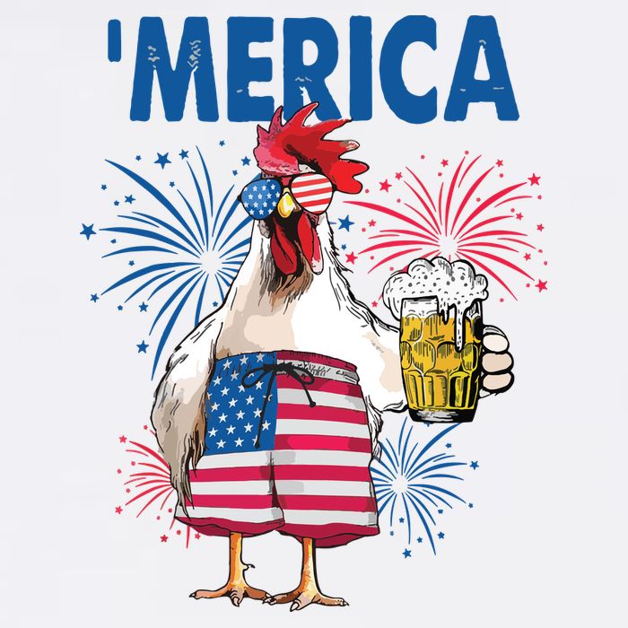 Merica Funny Chicken With Beer USA Flag 4th Of July Button