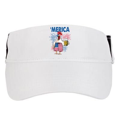 Merica Funny Chicken With Beer USA Flag 4th Of July Adult Drive Performance Visor