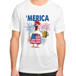 Merica Funny Chicken With Beer USA Flag 4th Of July Adult ChromaSoft Performance T-Shirt