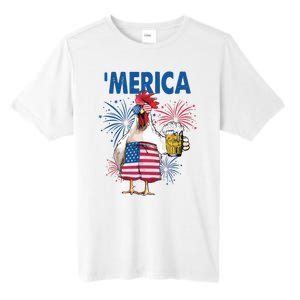 Merica Funny Chicken With Beer USA Flag 4th Of July Tall Fusion ChromaSoft Performance T-Shirt