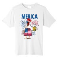 Merica Funny Chicken With Beer USA Flag 4th Of July Tall Fusion ChromaSoft Performance T-Shirt