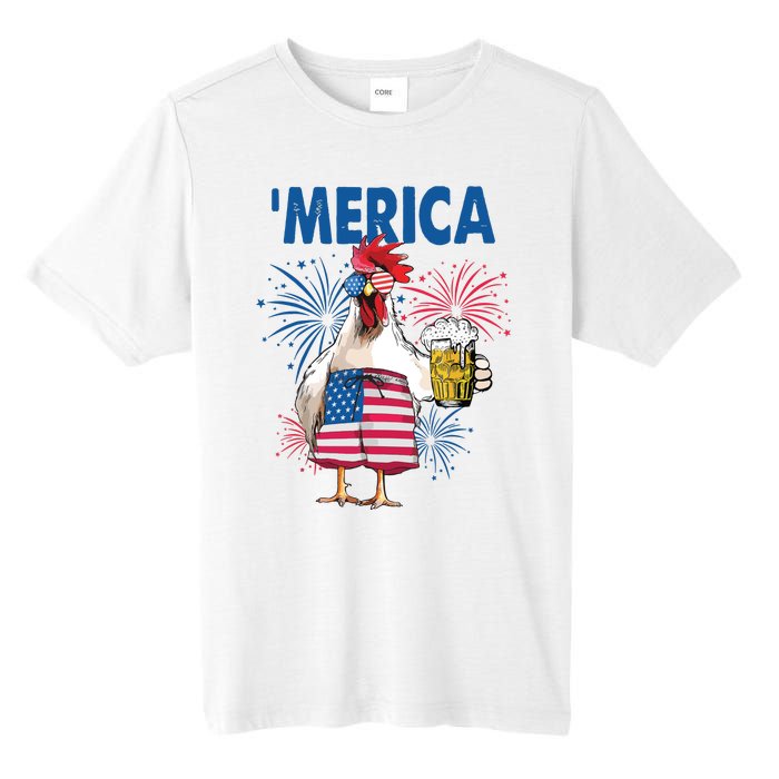 Merica Funny Chicken With Beer USA Flag 4th Of July Tall Fusion ChromaSoft Performance T-Shirt