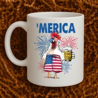 Merica Funny Chicken With Beer USA Flag 4th Of July Mug