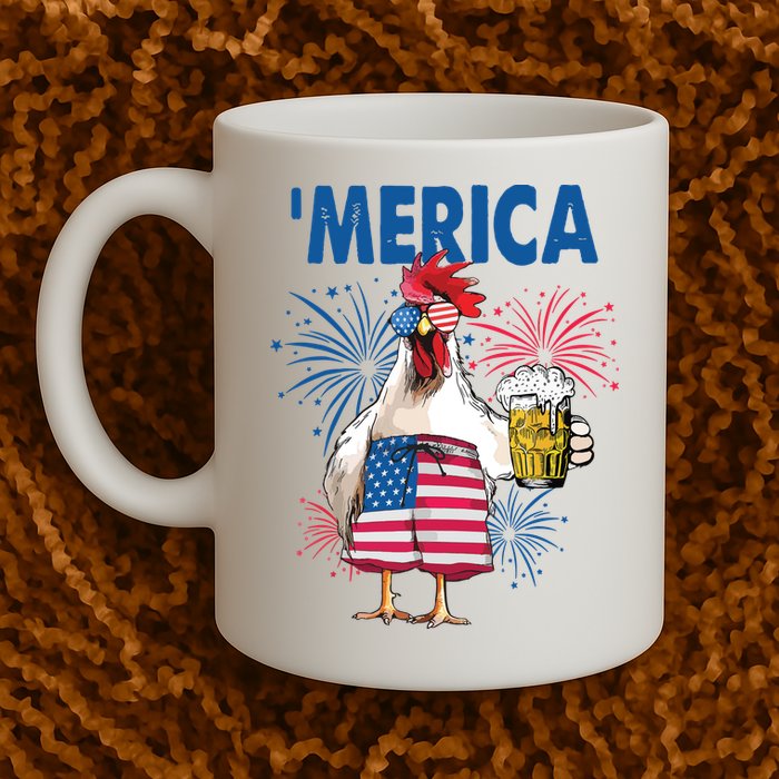 Merica Funny Chicken With Beer USA Flag 4th Of July Mug
