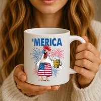 Merica Funny Chicken With Beer USA Flag 4th Of July Mug