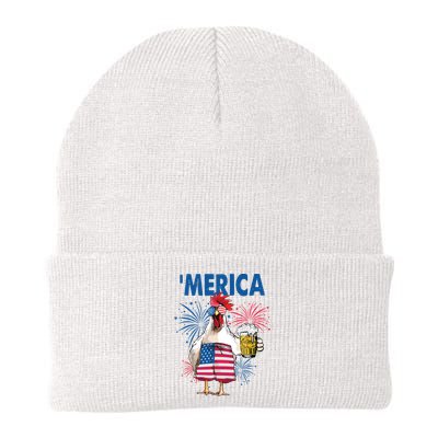 Merica Funny Chicken With Beer USA Flag 4th Of July Beanie