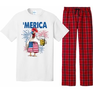 Merica Funny Chicken With Beer USA Flag 4th Of July Pajama Set