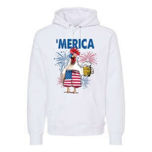 Merica Funny Chicken With Beer USA Flag 4th Of July Premium Hoodie