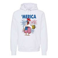 Merica Funny Chicken With Beer USA Flag 4th Of July Premium Hoodie